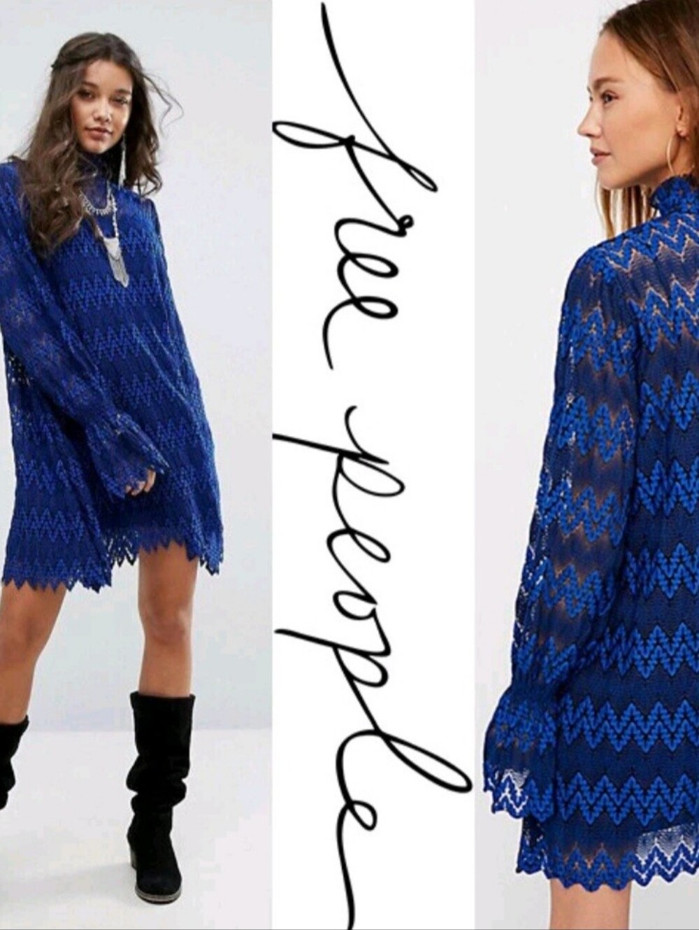 Free People Simone Blue Comb Lace Mini Dress Sz Small NWT